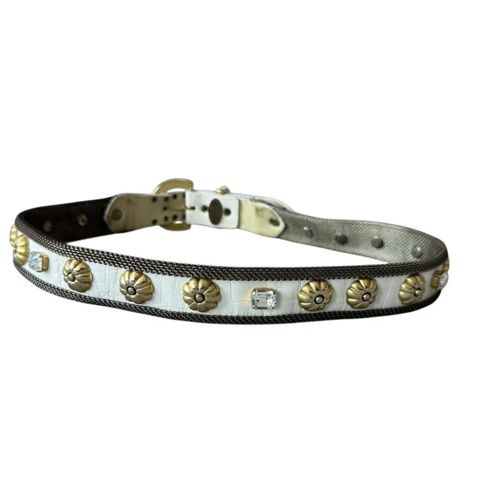 Vintage Sand Castle NY white leather belt studded studs embellished womens med
